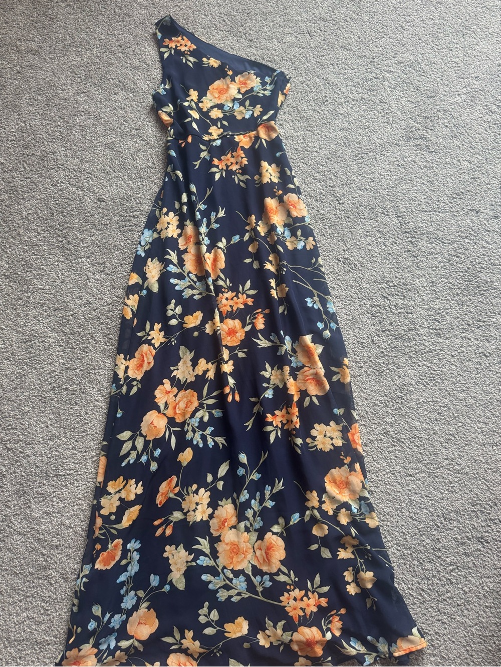 Lulu's Navy Floral One-Shoulder Maxi Dress - Picture 2 of 4